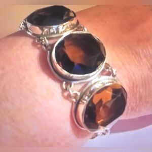 Smokey Topaz Stamped 925 Sterling Silver Bracelet